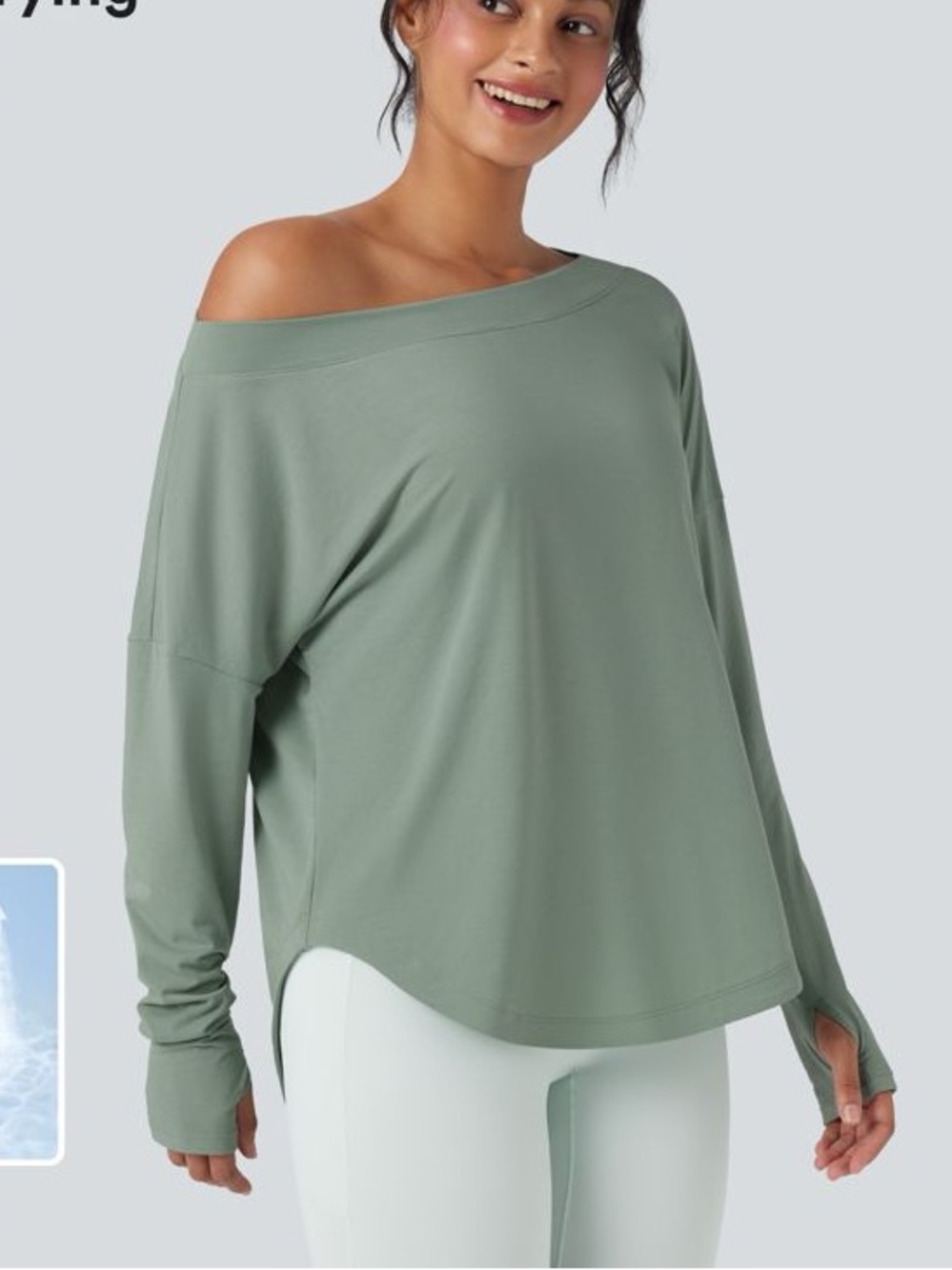 HALARA One Shoulder Long Sleeve Top Medium Iceberg Green